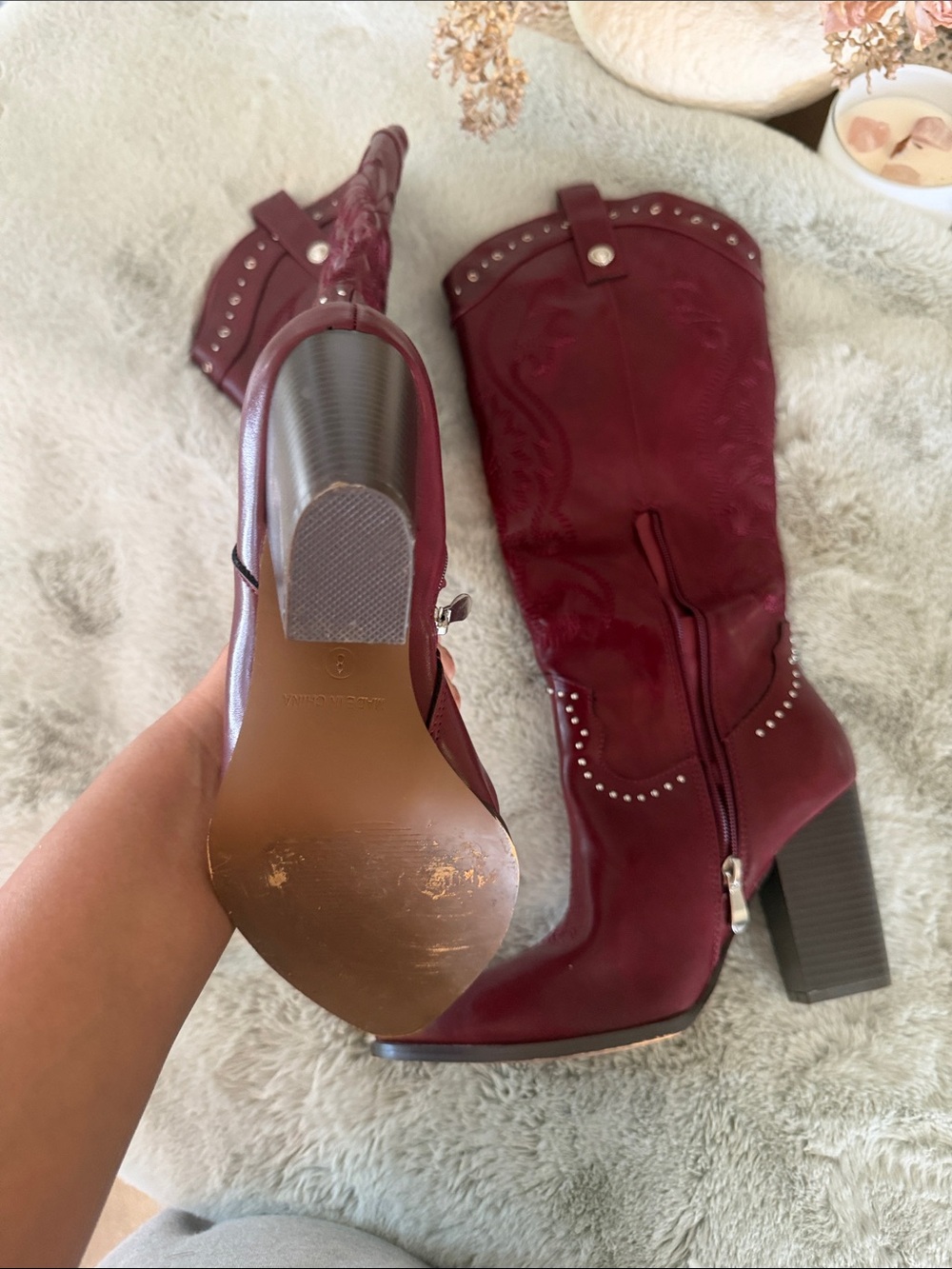 Women's Burgundy Embroidered Western Knee-High Boot - Picture 2 of 3